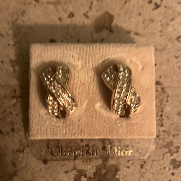 COPY - COPY - Christian Dior Rhinestone Crisscrossed Clip on Earrings! - Picture 1 of 2